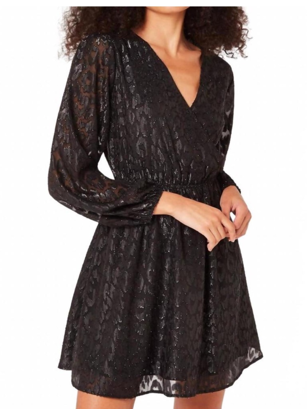 APRICOT Black V-Neck Long-Sleeve Leopard Print Dress - Picture 2 of 6